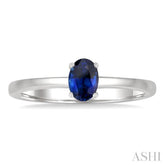 6x4 MM Oval Shape Sapphire Precious Solitaire Ring in 14K White Gold